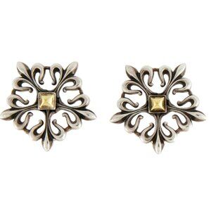 LAGOS TWO-TONE 18K&14K YELLOW GOLD & STERLING SILVER FLEUR DE LIS STAR EARCLIPS